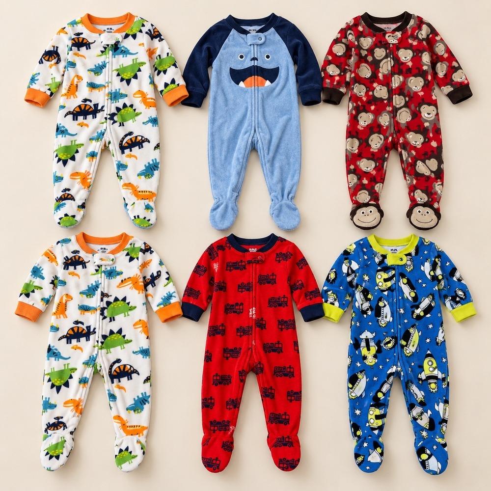 Carter's Toddler Boys 2T Fleece Footed Pajamas Lot of 6 Dino Rocket Fire Truck